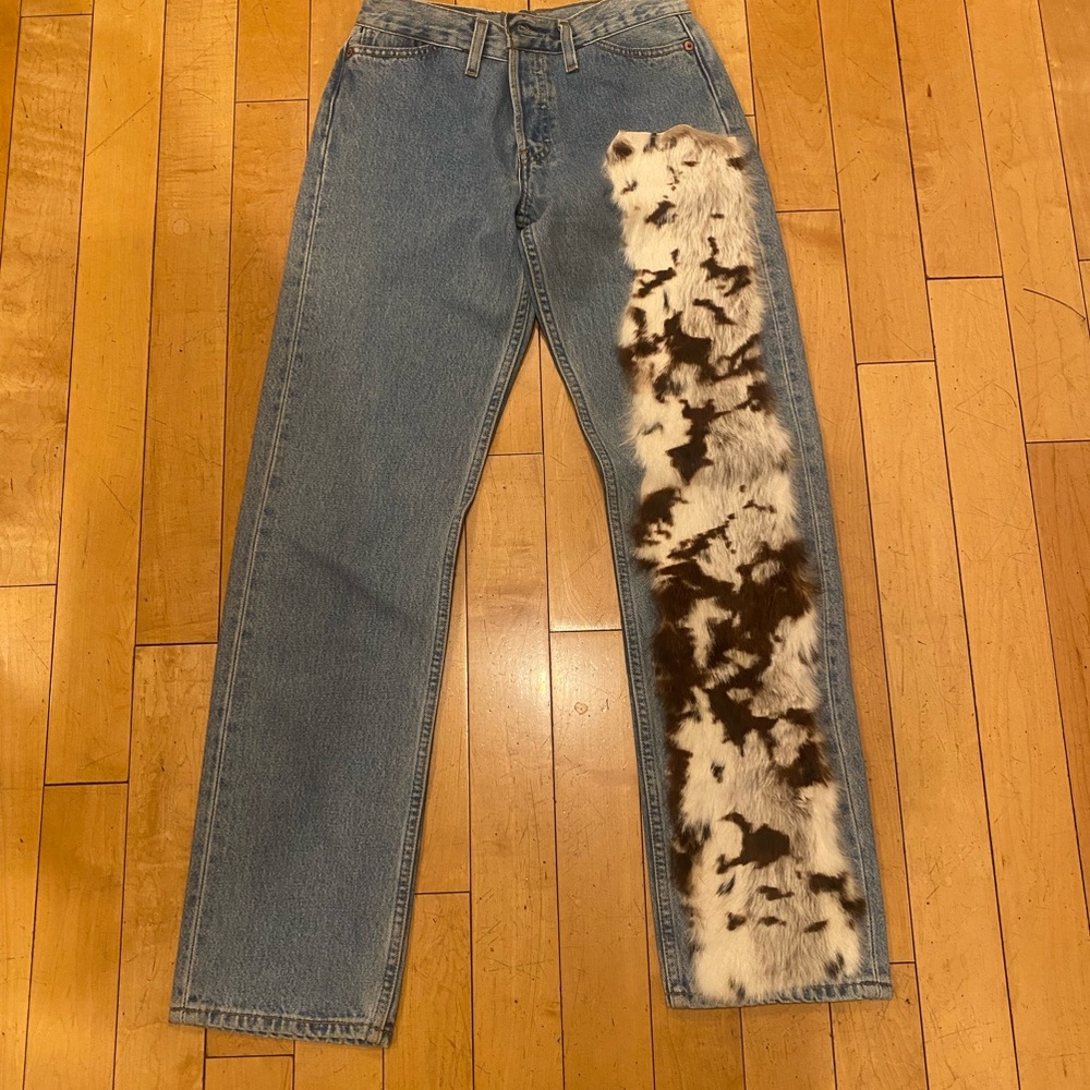 Stylish custom Blue Jeans with  Fur Detail